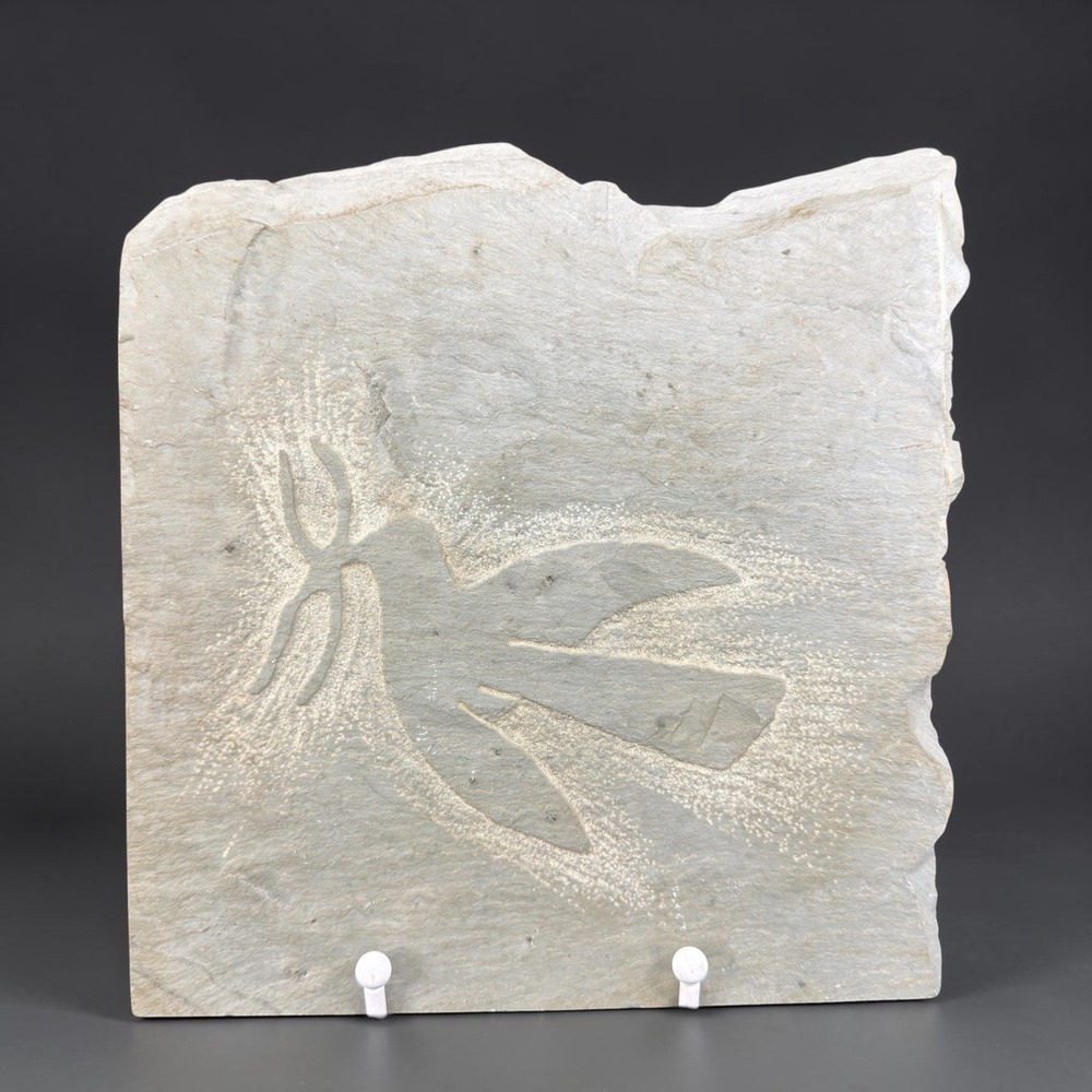 Limited Edition Hand Carved Slate Stone Bird of Peace Wall Plaque 46/405 Grey 8"